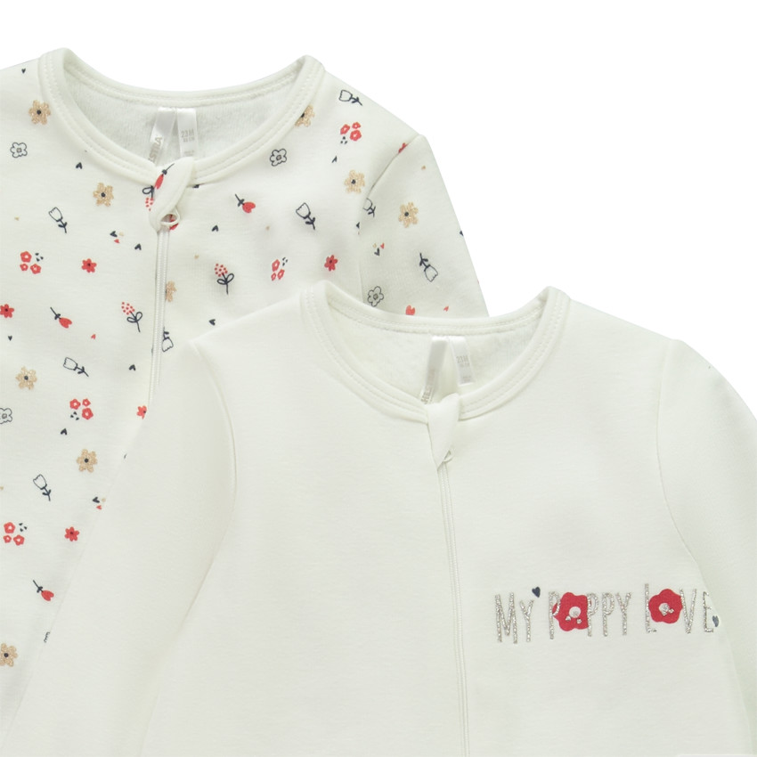 Lot de 2 dors-biens zippés et bi-matières pour bébé fille 