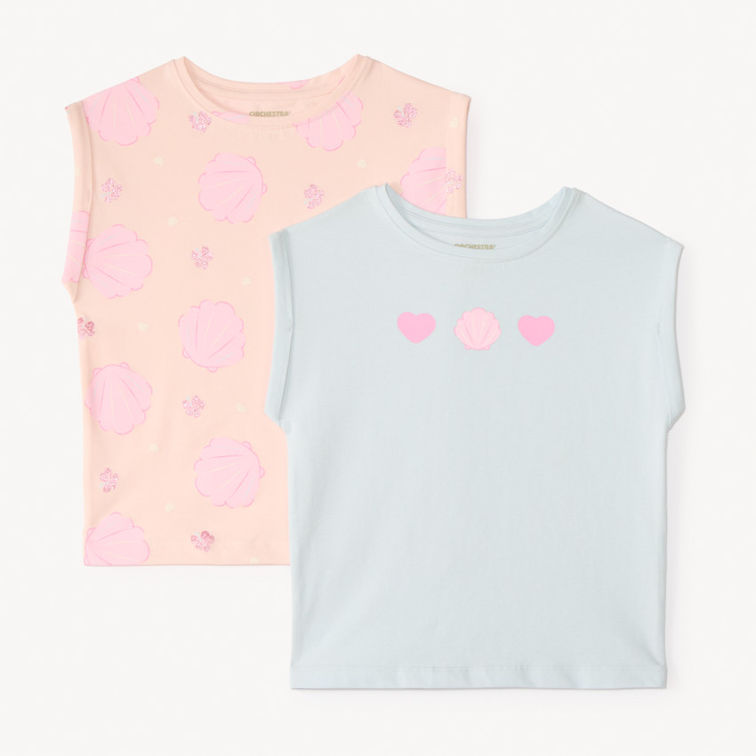 Lot de 2 t-shirts manches courtes forme boîte pour fille