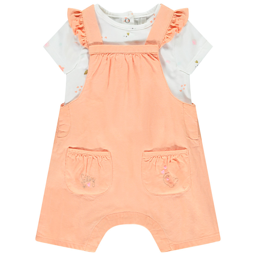 Ensemble salopette uni + t-shirt imprimé fantaisie pour bébé fille 