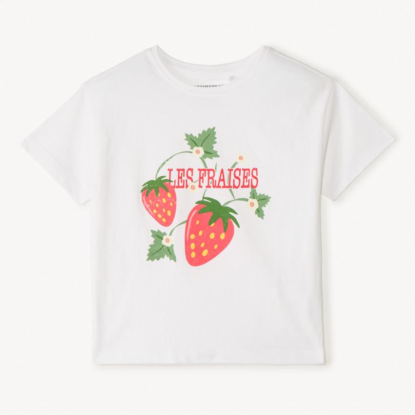 T-shirt manches courtes print fraises pour fille