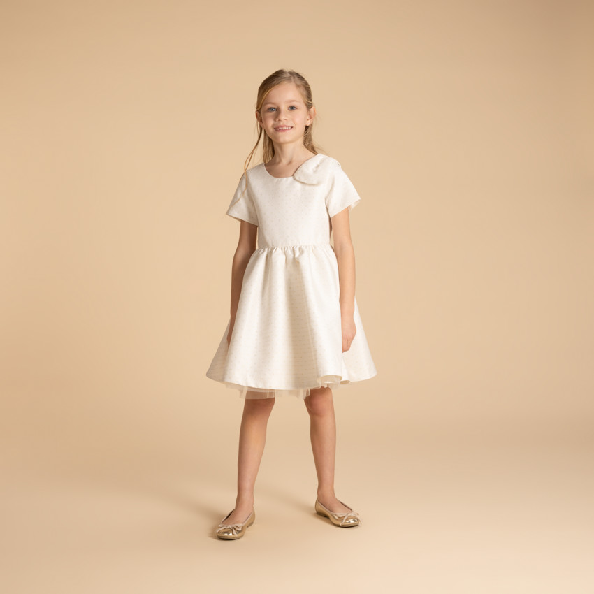 Robe de cérémonie manches courtes en jacquard fleuri fille