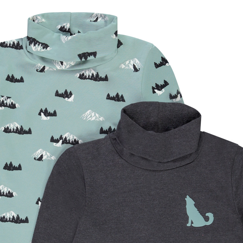 Lot de sous-pulls à col roulé uni et imprimé montagne pour