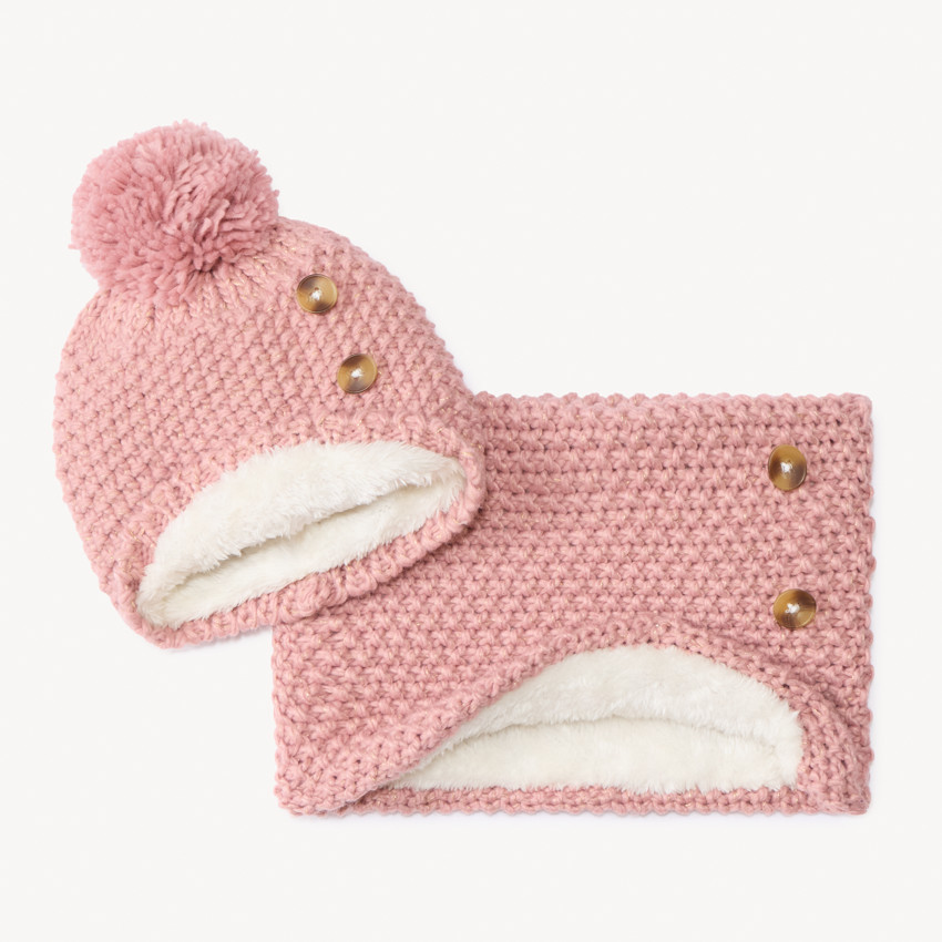 Set bonnet + snood en tricot et sherpa pour fille  