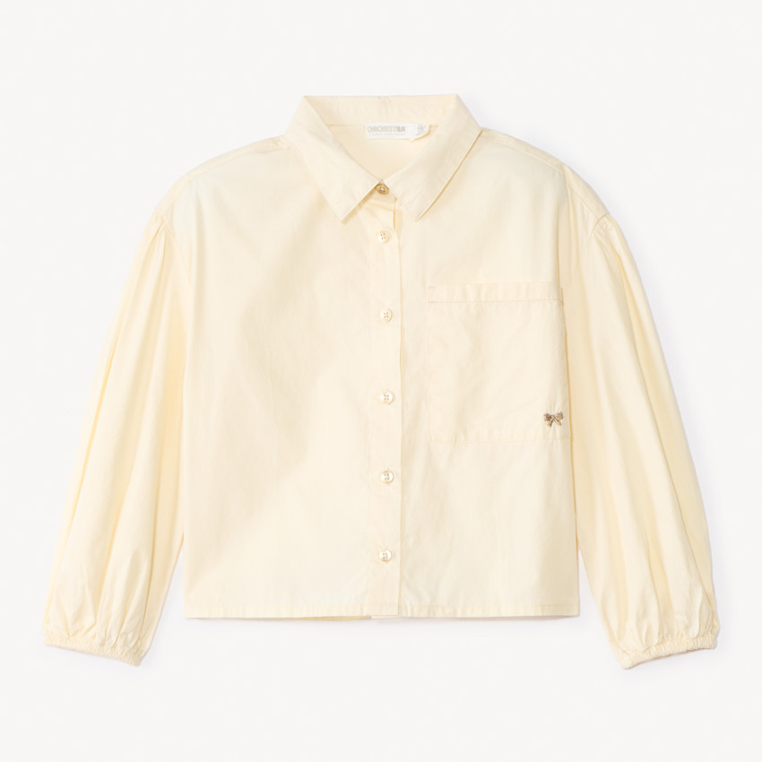 Chemise manches longues bouffantes unie pour fille