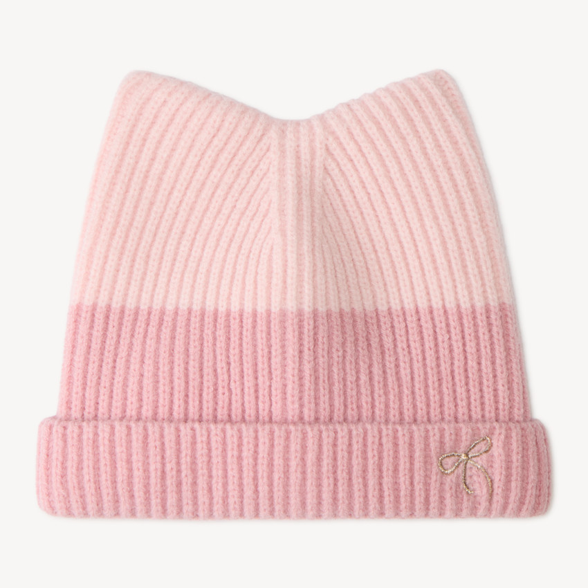 Bonnet bébé fille en tricot bicolore 