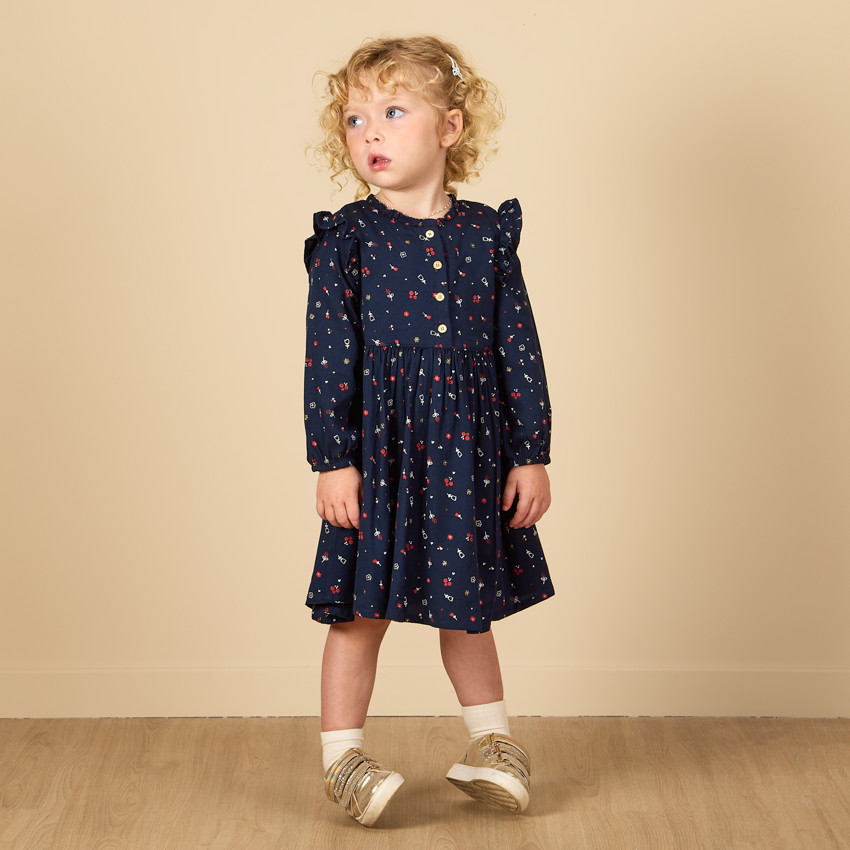 Robe manches longues bleu marine imprime fantaisie pour bebe fille Orchestra