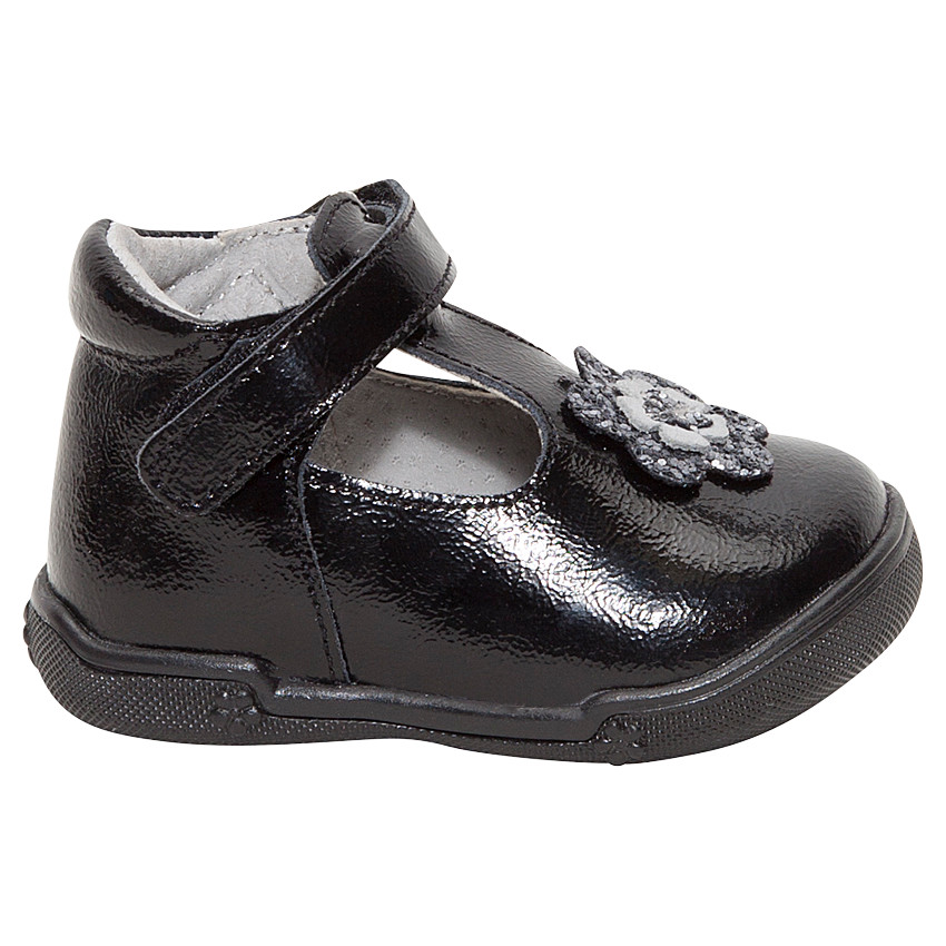 Salomés en cuir vernis avec patch fleur 