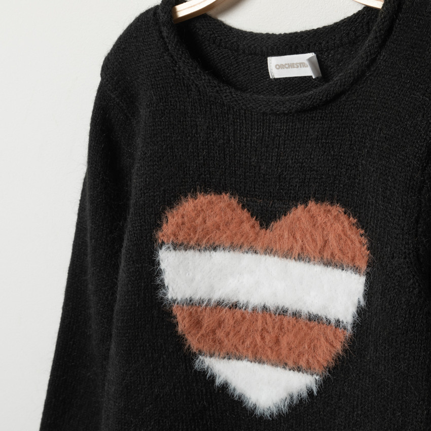 Robe en tricot à coeur contrasté pour enfant fille Main Robe en tricot à coeur contrasté pour enfant fille