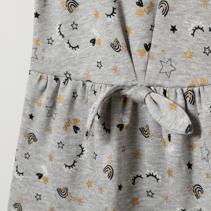 Robe manches courtes en molleton à imprimé fantaisie pour enfant fille Main Robe manches courtes en molleton à imprimé fantaisie pour enfant fille