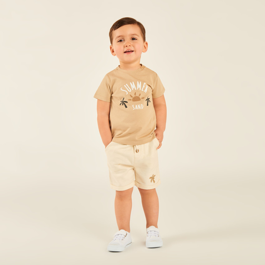 Ensemble 2 pièces t-shirt + bermuda motifs soleil et palmier pour bébé garçon 