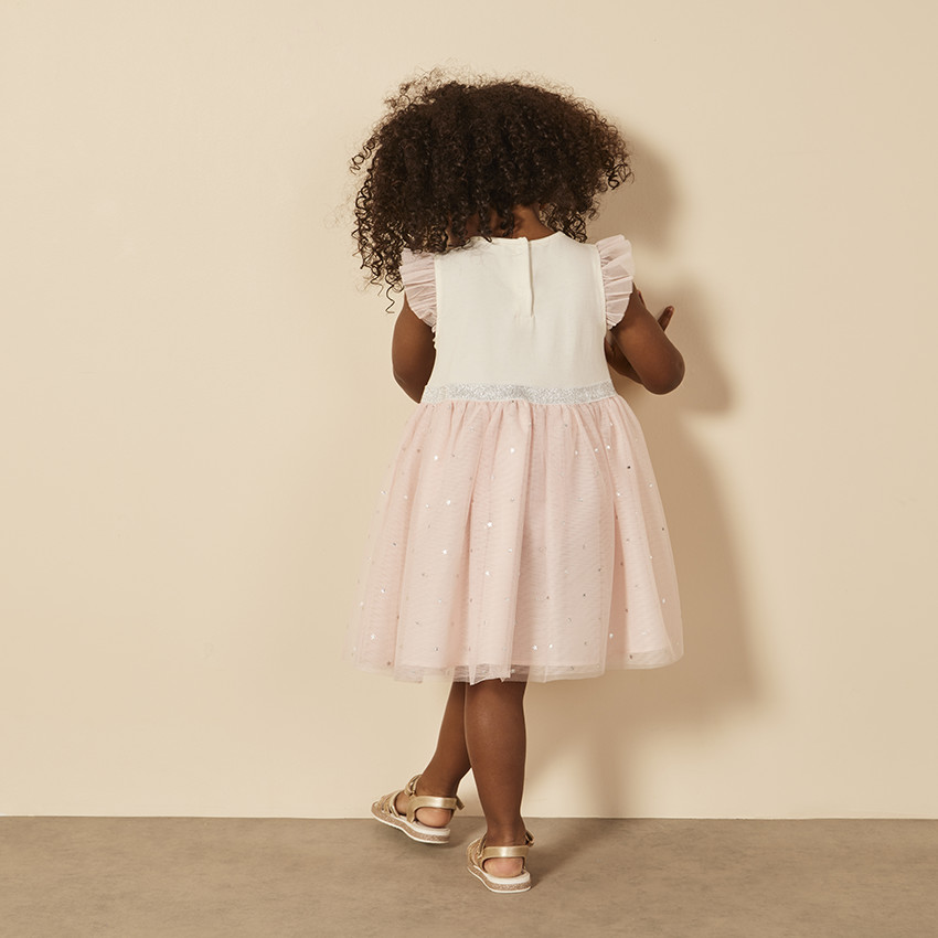 Ensemble 2 pièces robe bi-matière + bandeau pour bébé fille 