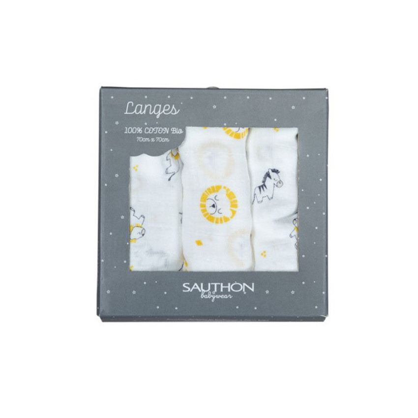 Lot de 3 langes en coton 70 x 70 cm - Pluche et Pompon Main Lot de 3 langes en coton 70 x 70 cm - Pluche et Pompon