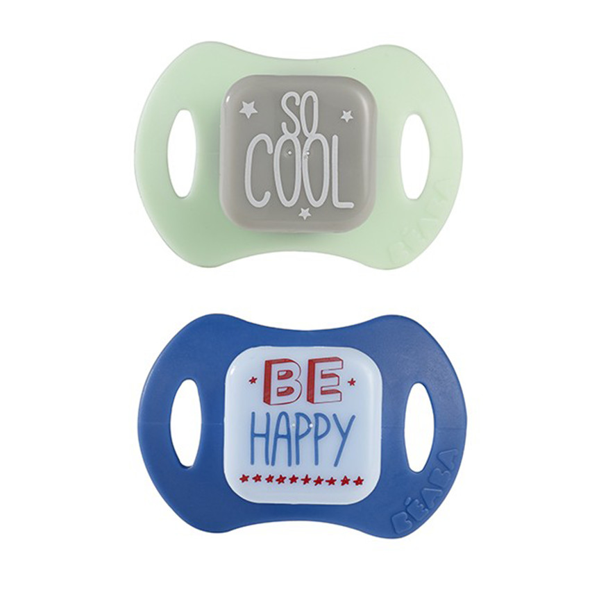 Lot de 2 sucettes orthodontiques silicone 2eme âge - Bleu et vert 