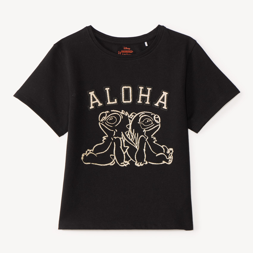T-shirt fille manches courtes broderie Stitch et Angel