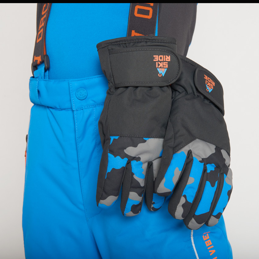 Gants de ski en toile doublée et motif camouflage garçon 