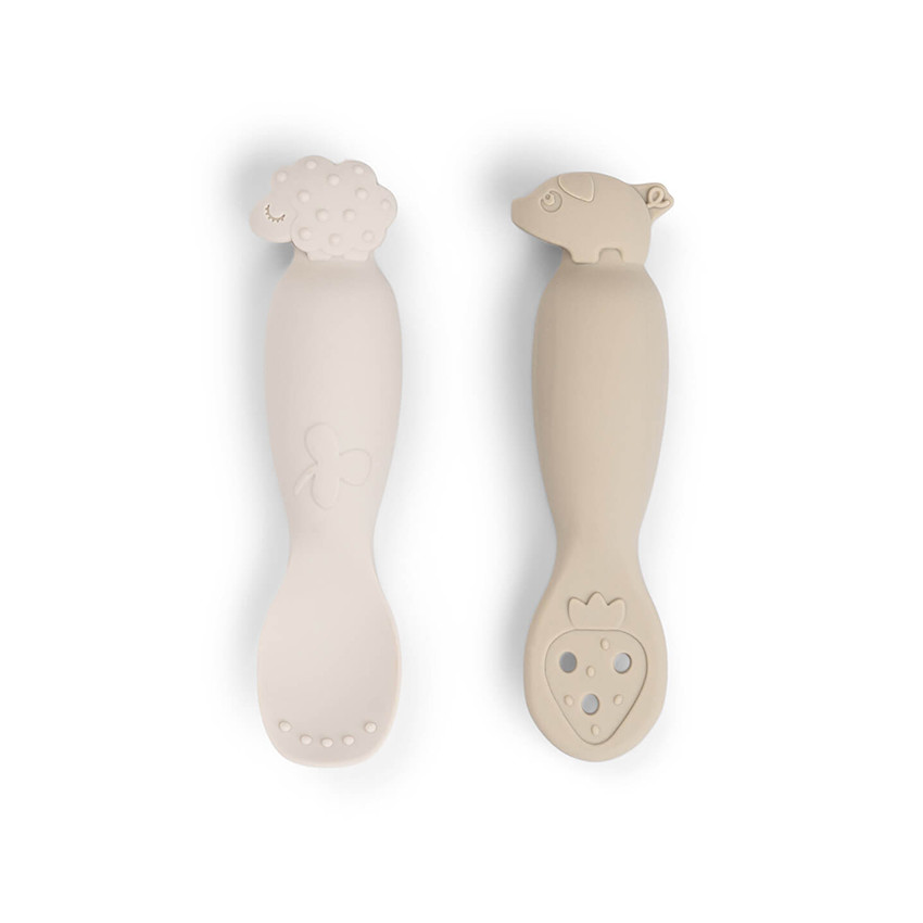Lot de 2 cuillères 1er âge en silicone Tiny Farm sable