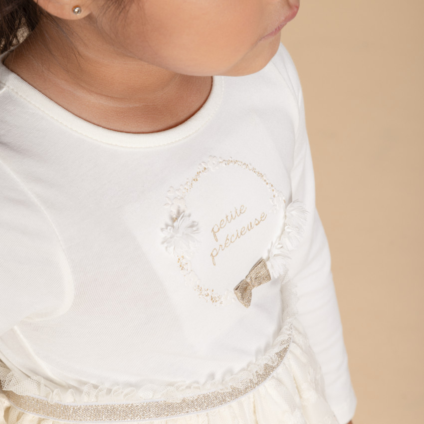 Robe manches longues fantaisie avec broderie pour bébé fille 