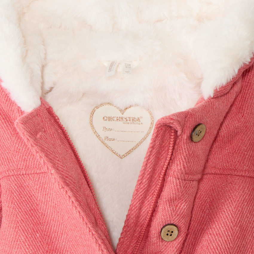 Manteau drap de laine rose à capuche pour bébé fille  