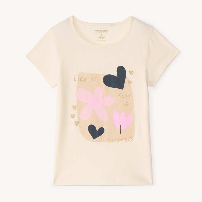 T-shirt manches courtes printé à paillettes pour fille 