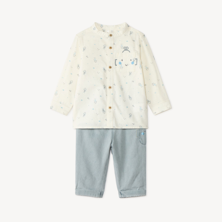 Ensemble 2 pièces chemise et pantalon motifs robots
