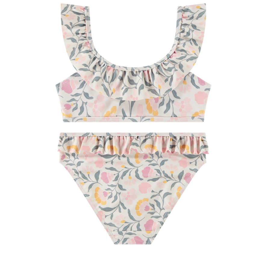 Maillot de bain 2 pièces imprimées fleurs à volants pour fille  
