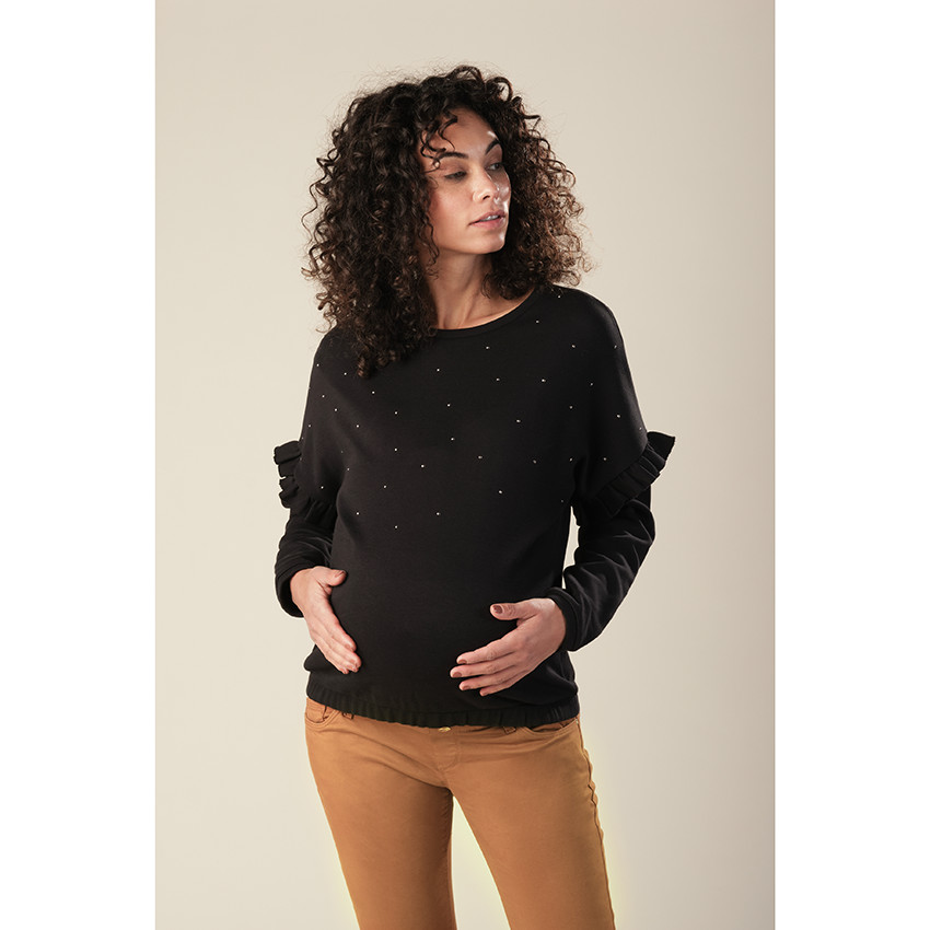 Sweat de grossesse en molleton à volants et perles métallisées 