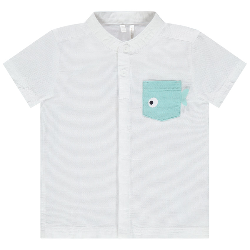 Chemise manches courtes à col mao et poche poisson 