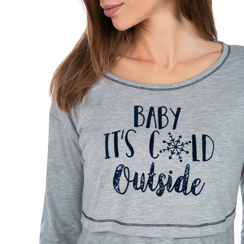 Chemise de nuit de grossesse et d'allaitement avec texte printé 