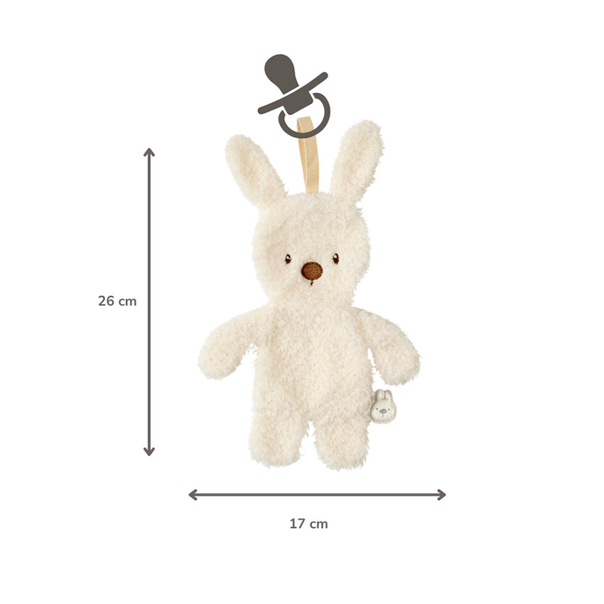 Doudou attache-sucette Lapin Teddy bouclette Ecru 