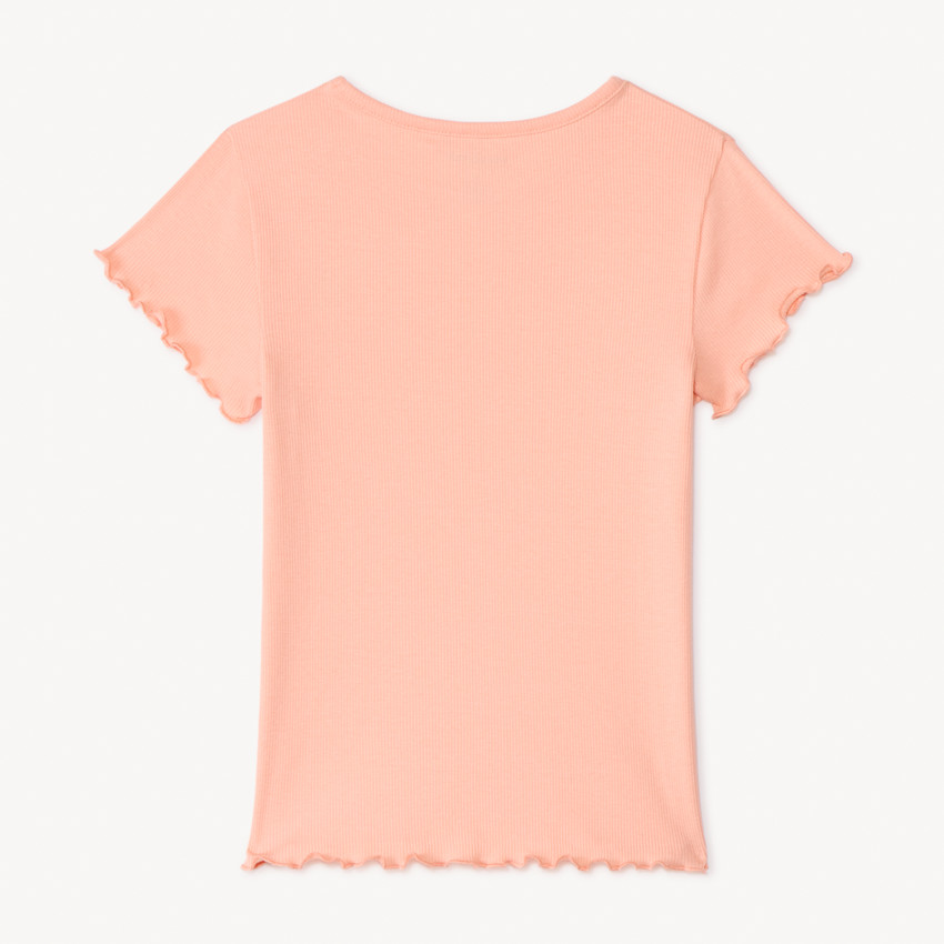 T-shirt manches courtes en maille côtelée uni broderie cœur pour fille 