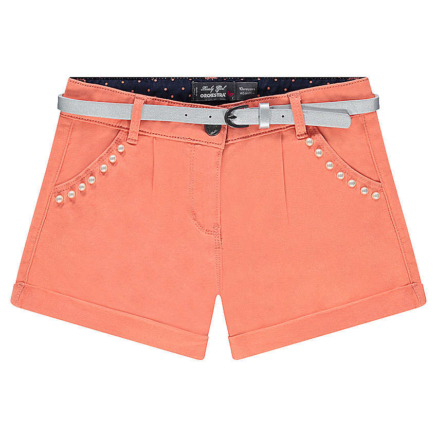 Junior - Short en twill uni avec perles fantaisie et ceinture amovible 