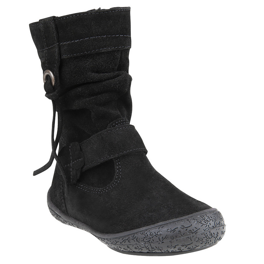 Bottines noires en cuir suédé souple avec fleur fantaisie 