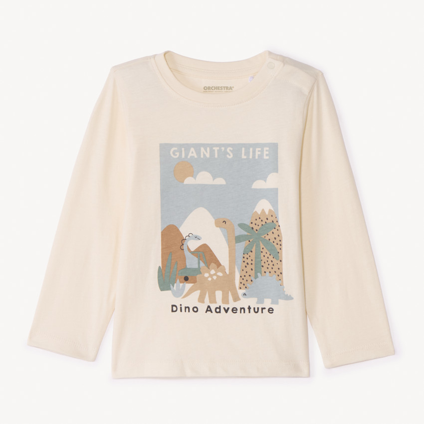 T-shirt manches longues printé pour bébé garçon - Ecru