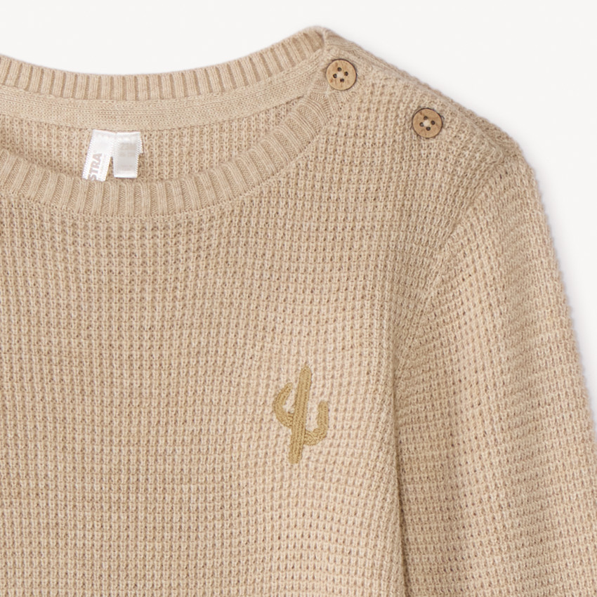 Pull en tricot uni brodé cactus pour bébé garçon 