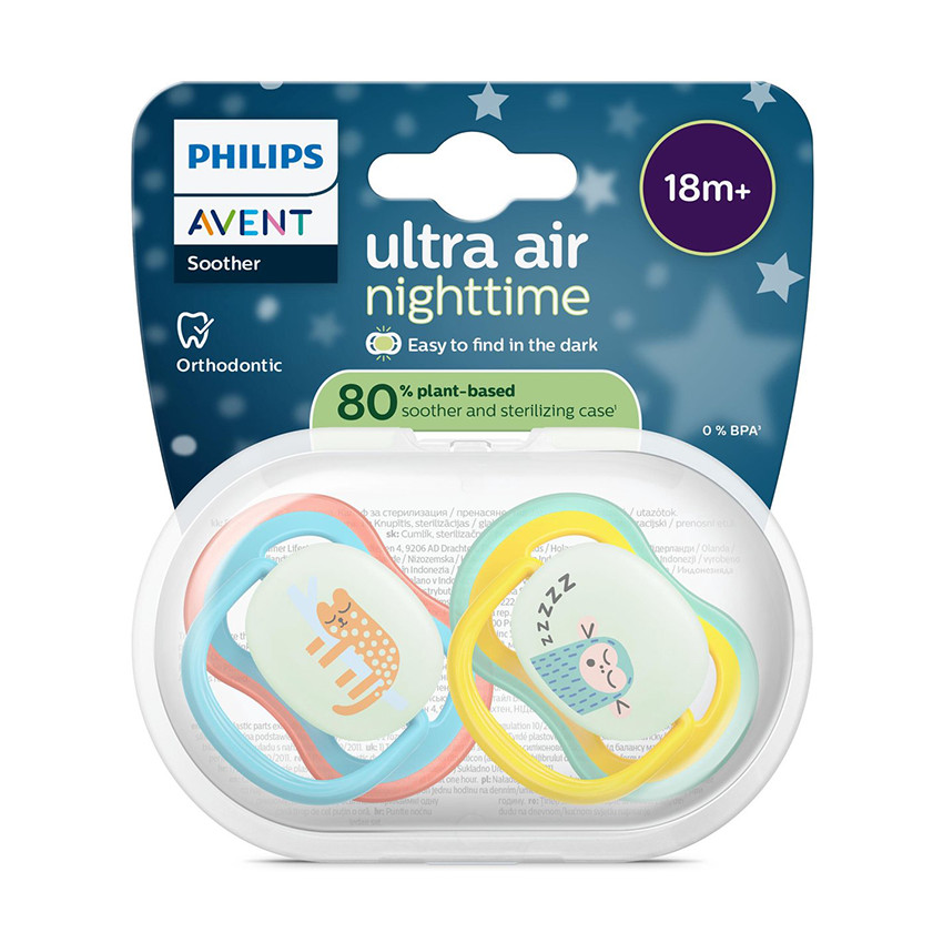 Lot de 2 sucettes silicone 18M+ Ultra Air nuit décorées 