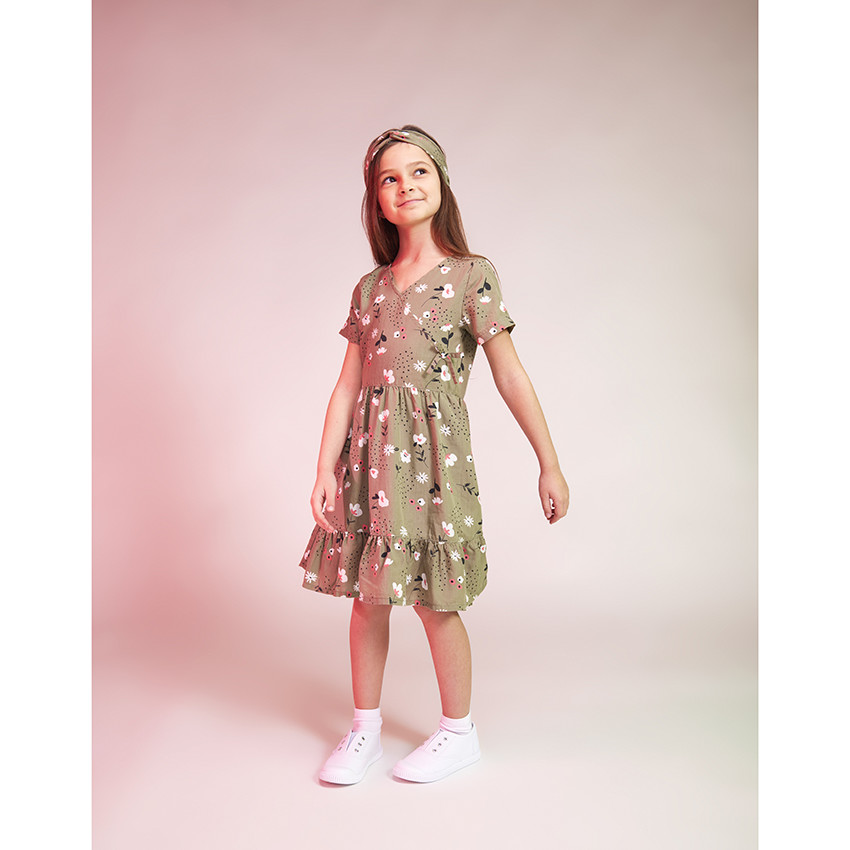 Robe patineuse manches courtes avec imprimé floral pour fille