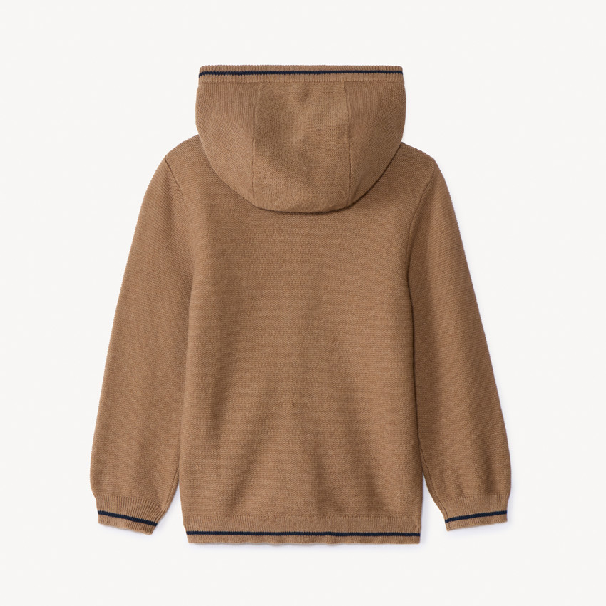 Gilet uni en tricot avec capuche et badge brodé pour bébé garçon 