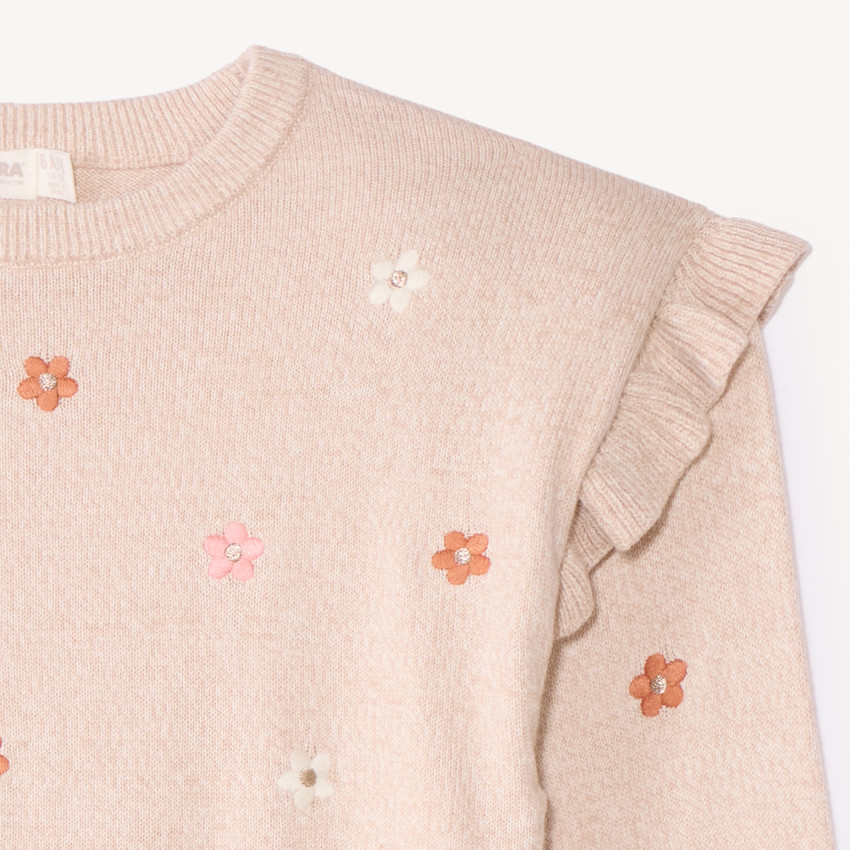 Pull fille à fleurs avec volants  