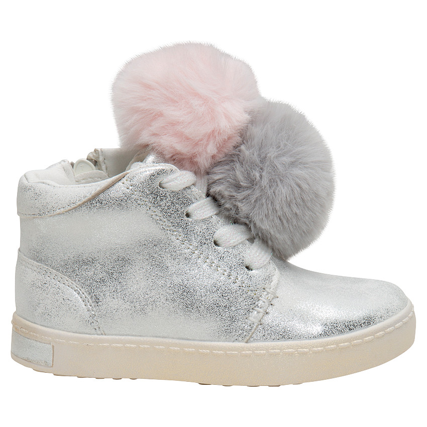 Bottillons à lacets argentés avec pompons en sherpa du 28 au 35 
