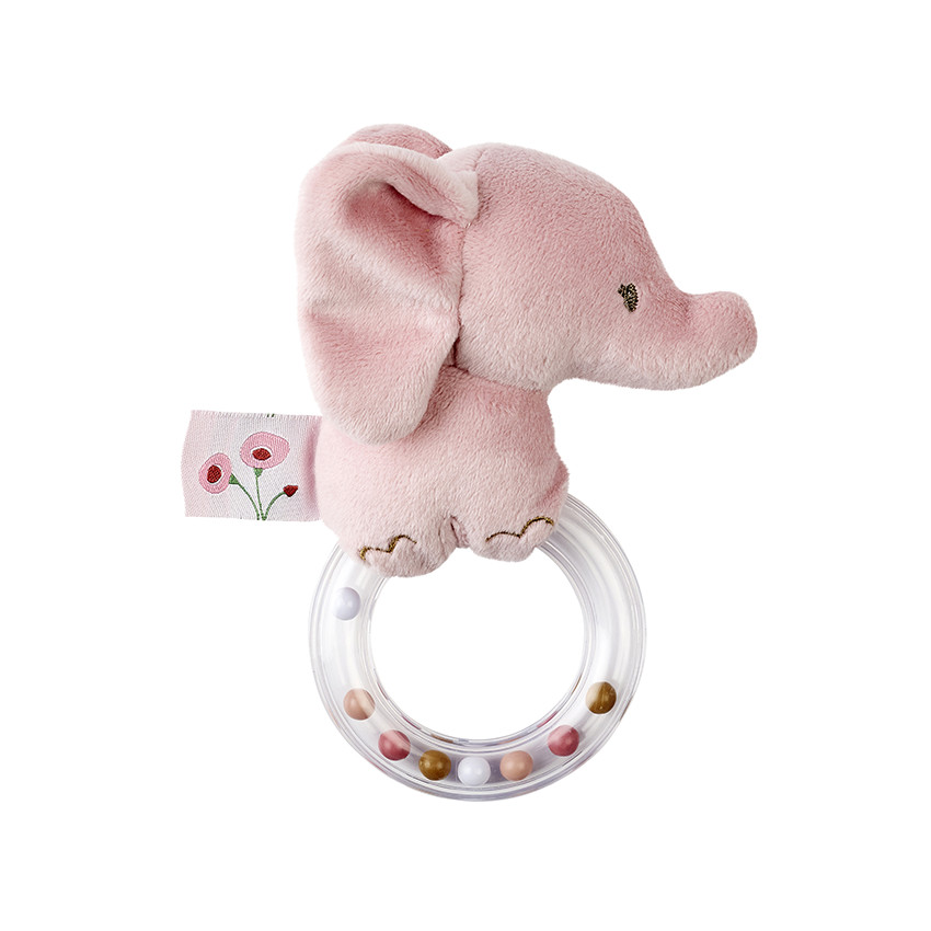 Hochet à billes en velours - FanFan - éléphant - Rose