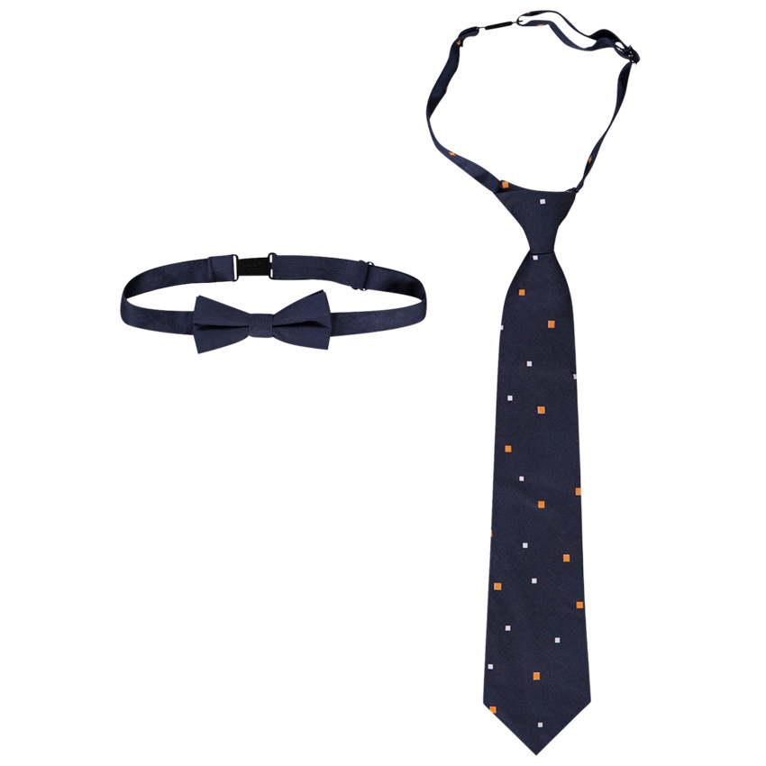 set nœud papillon + cravate imprimée carrés pour garçon - bleu marine