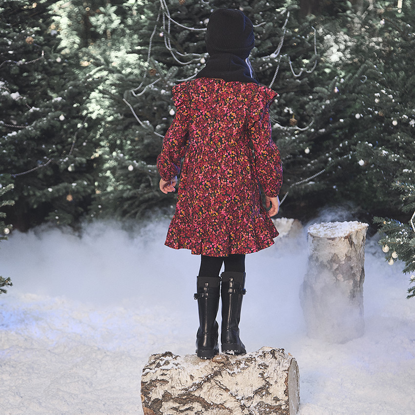 Robe manches longues volantées imprimé fleurs pour fille 