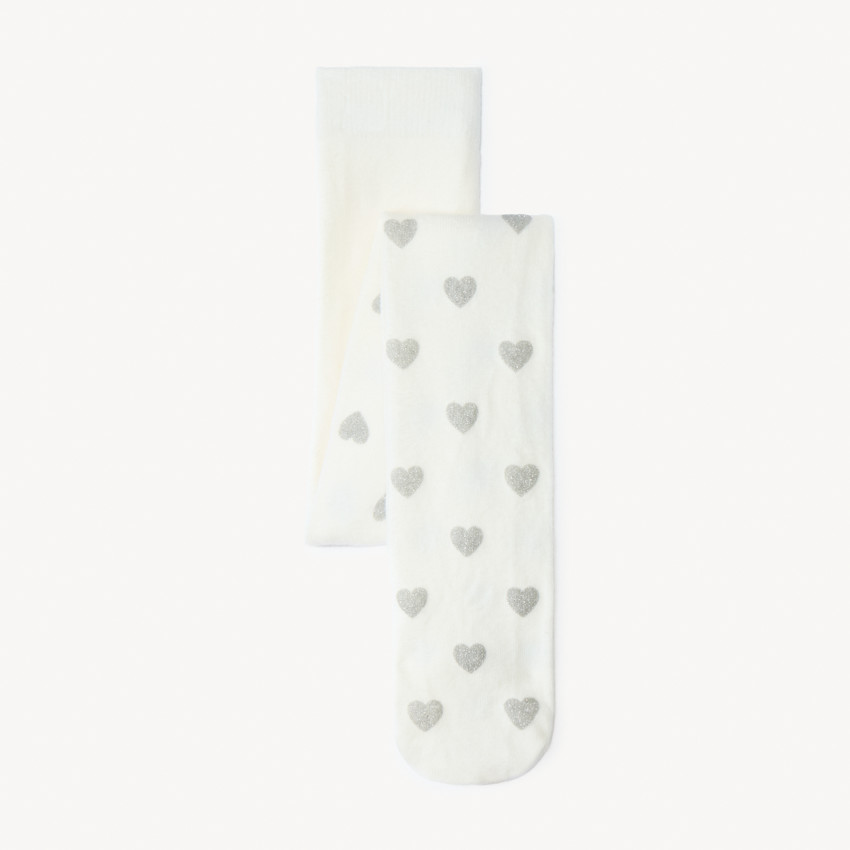 Collants épais à motif cœurs en lurex pour fille