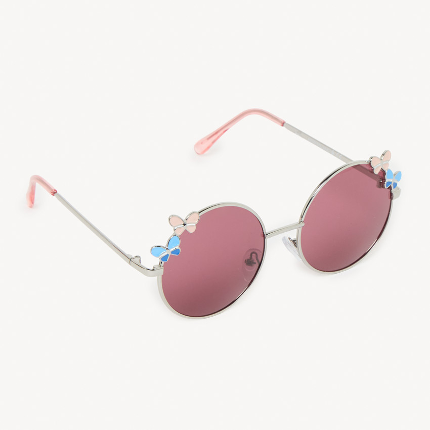 Lunettes de soleil rondes avec papillon fantaisie pour fille 