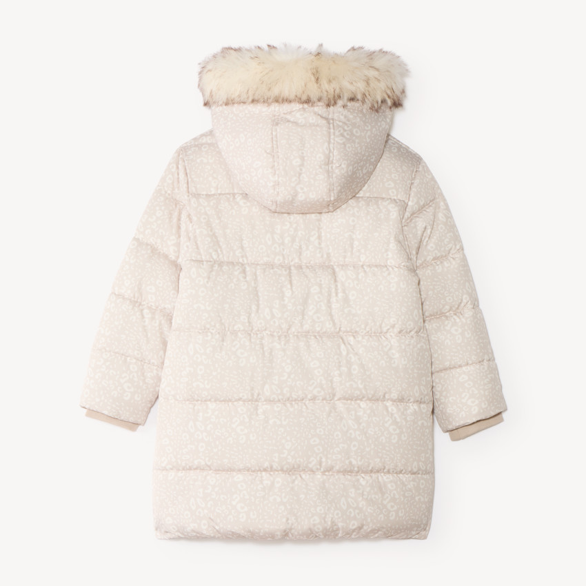 Doudoune longue fille à capuche avec fourrure 