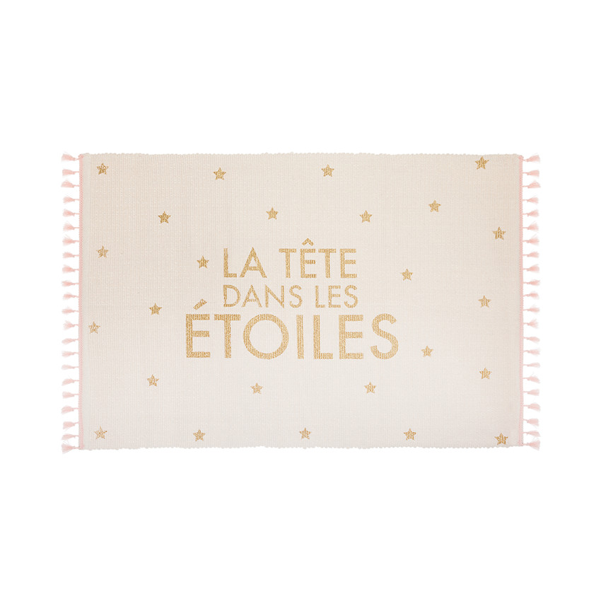 Tapis de chambre à franges et étoiles 60 x 90 cm - Doré