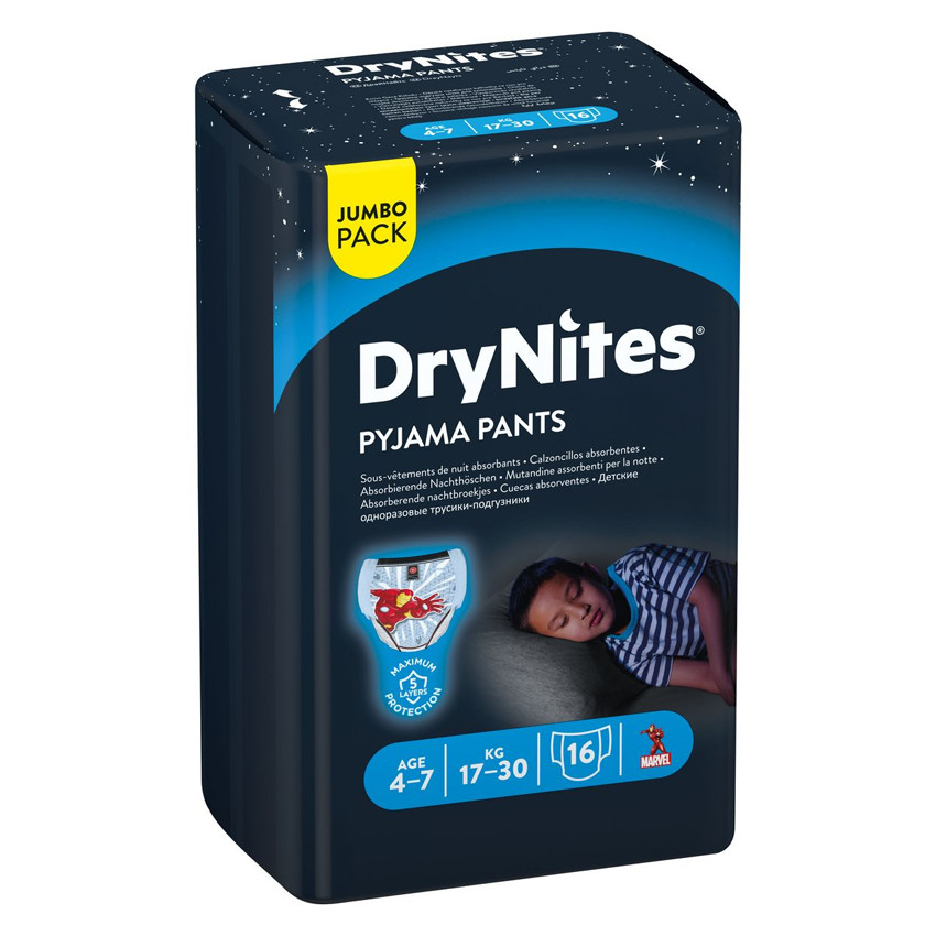Sous-vêtement de nuit absorbant DryNites x16 - Garçon 4-7 ans 