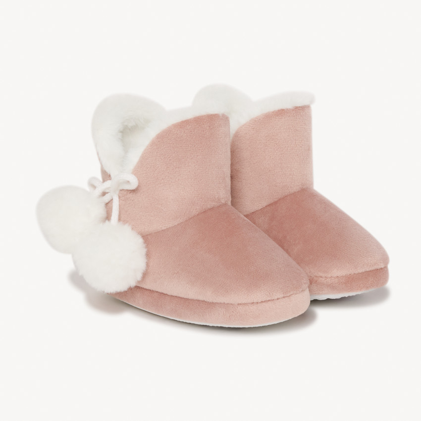 Chaussons bottes fourrés en velours avec pompons pour fille