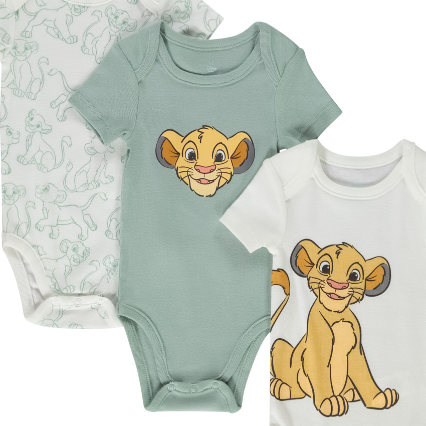 Lot de 3 bodies manches Le Roi Lion Disney courtes pour bébé garçon 