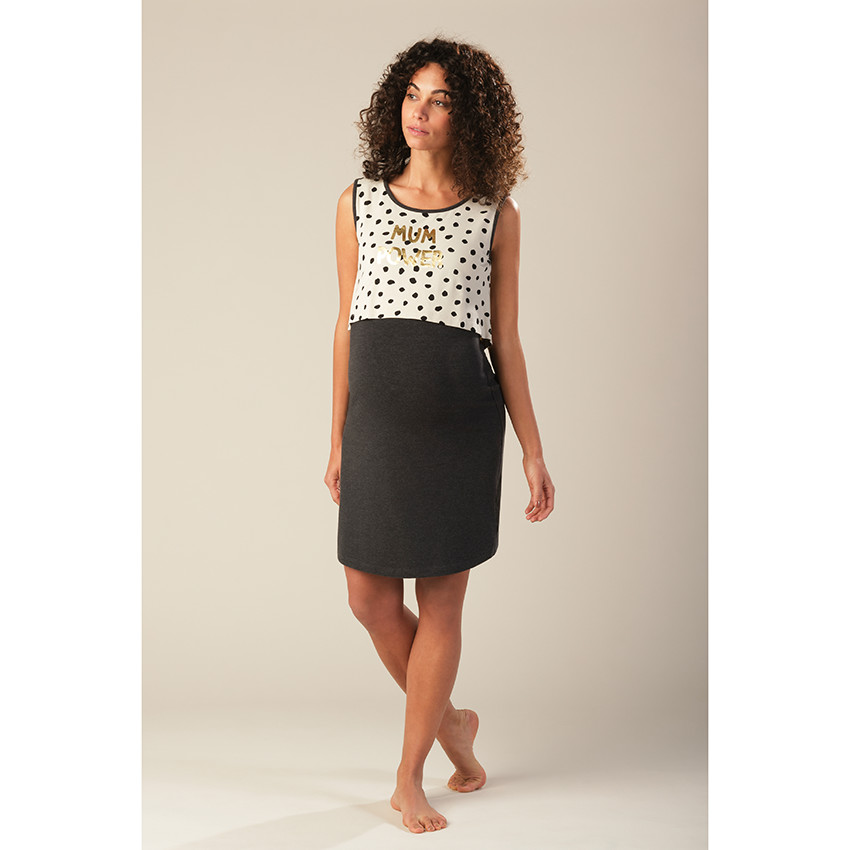Chemise de nuit de grossesse à motifs et inscription dorée 